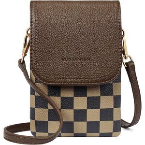 Women Checkered Coffee Imported Vegan Leather Adjustable Strap Crossbody Bags